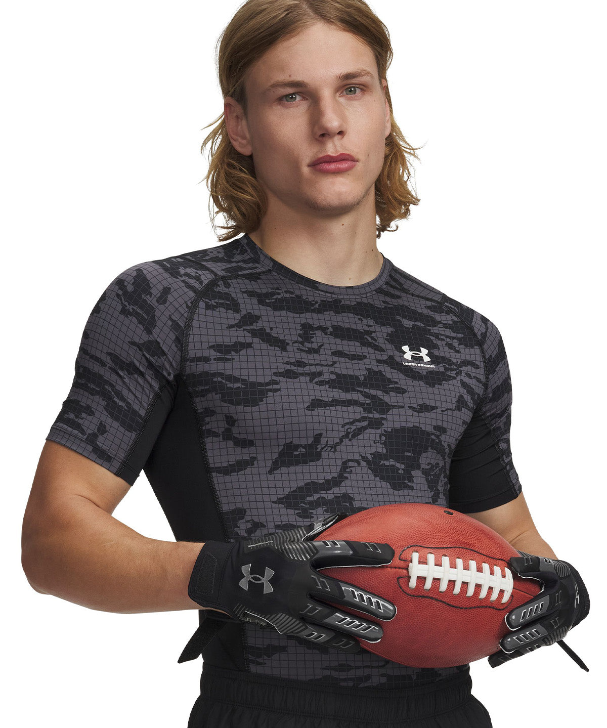 UA HeatGear Printed SS Primera Capa Superior negro para hombre