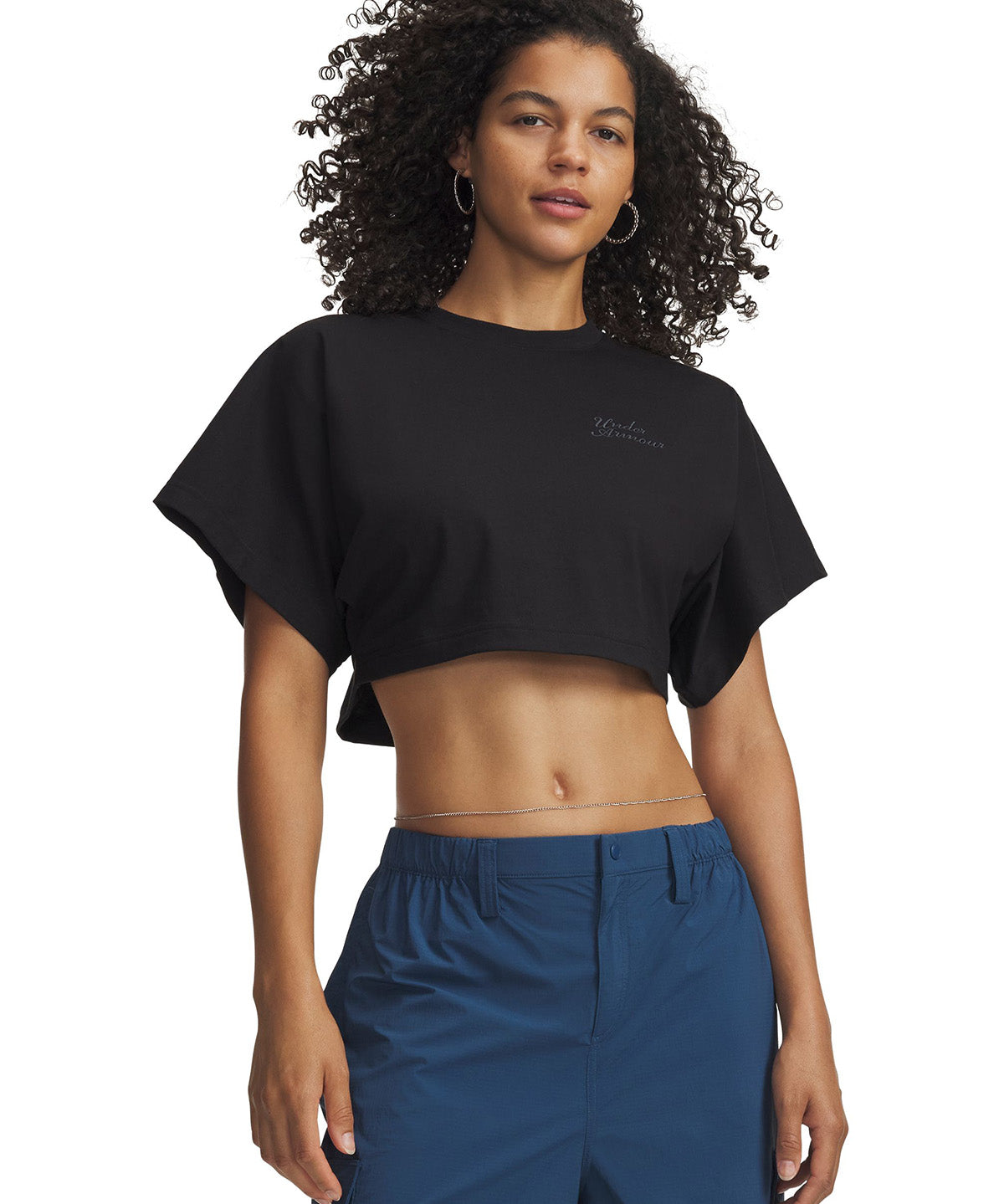 UA Cropped Script SS Polera Manga Corta negro para mujer