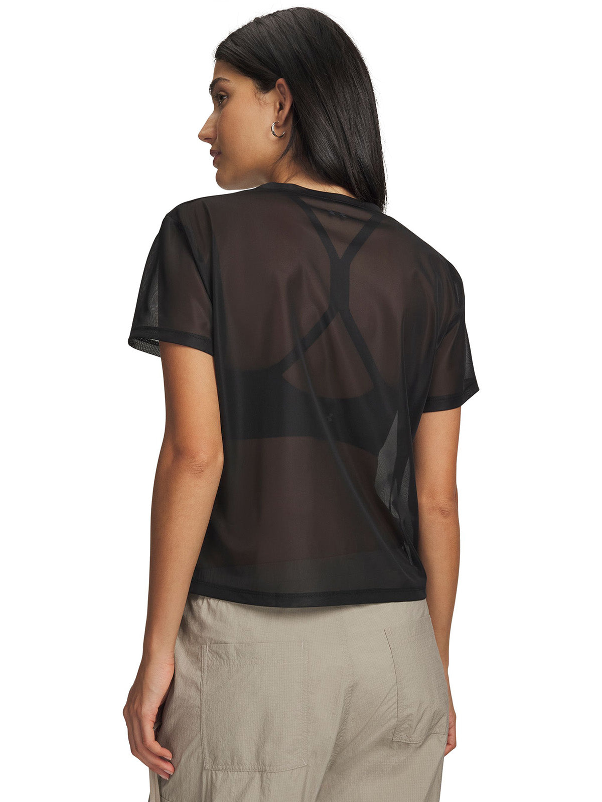 UA Mesh Polera Manga Corta negro para mujer