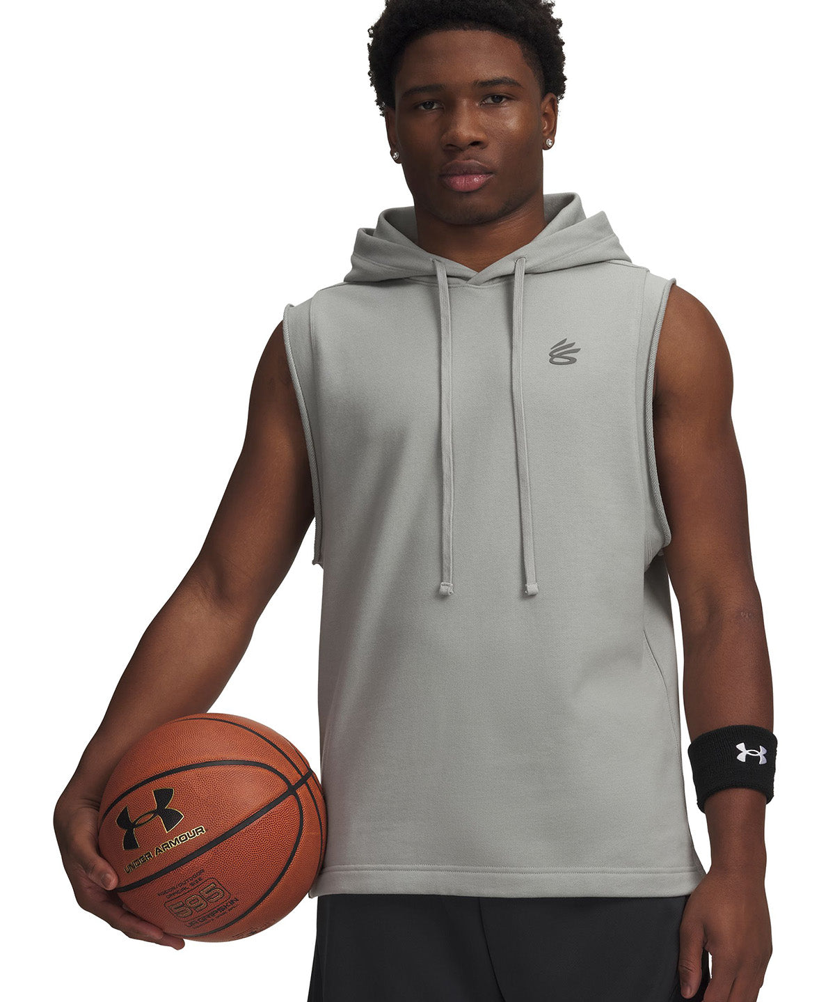 UA Curry Sleeveless Hoodie Poleron Sin Mangas gris para hombre
