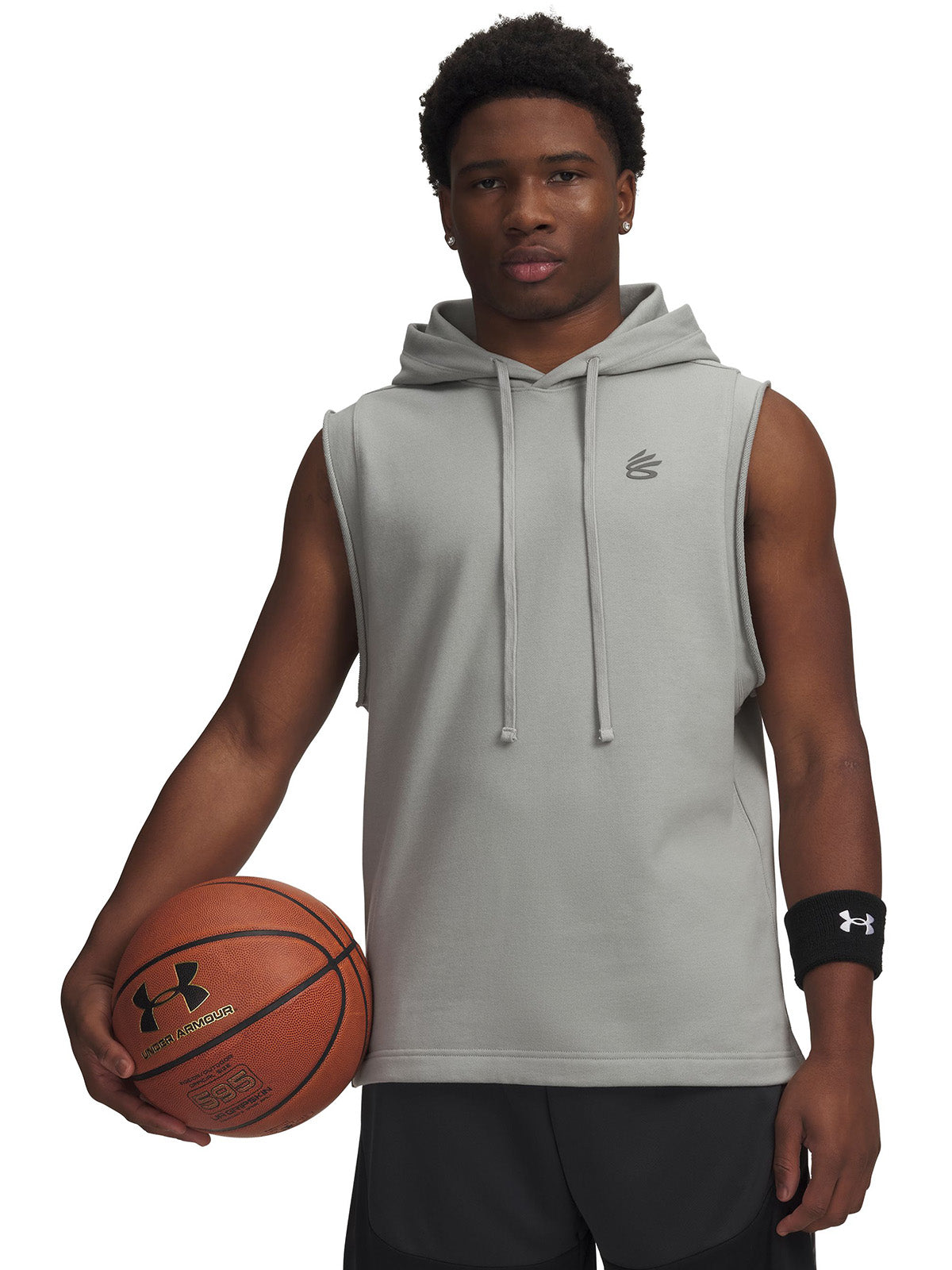 UA Curry Sleeveless Hoodie Poleron Sin Mangas gris para hombre