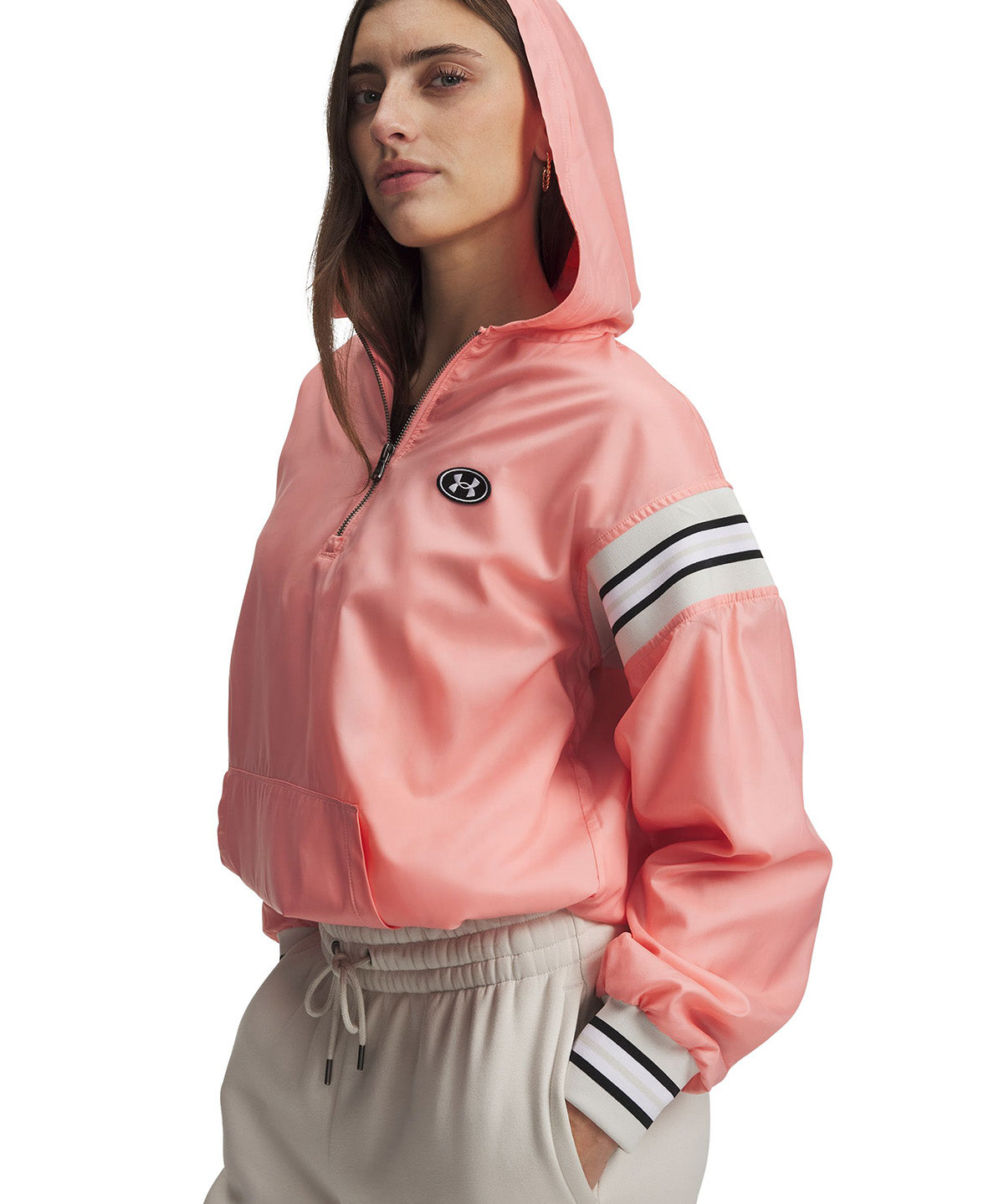 UA Icon Woven Heritage ¼ Zip Poleron rosado para mujer