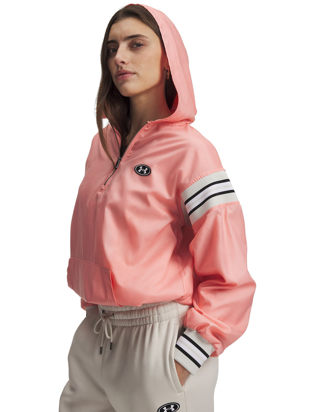 UA Icon Woven Heritage ¼ Zip Poleron rosado para mujer