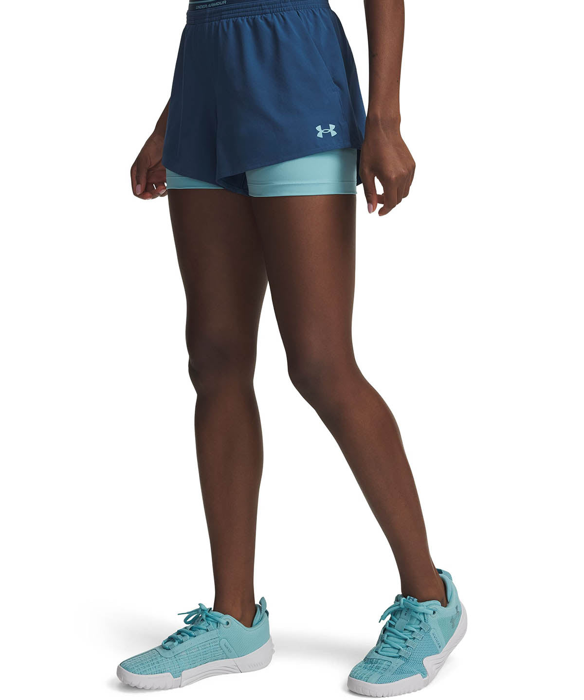 UA Vanish Woven 2 en 1 Shorts azul para mujer