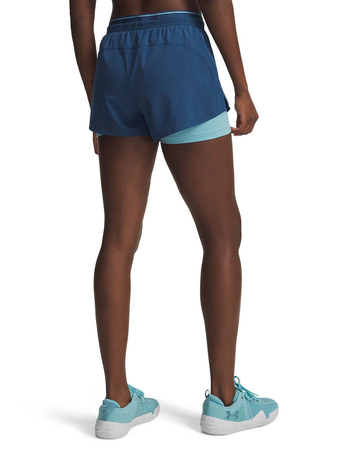 UA Vanish Woven 2 en 1 Shorts azul para mujer