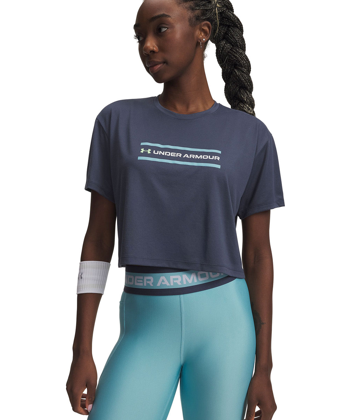 UA Tech Branded Crop SS Polera Manga Corta gris para mujer