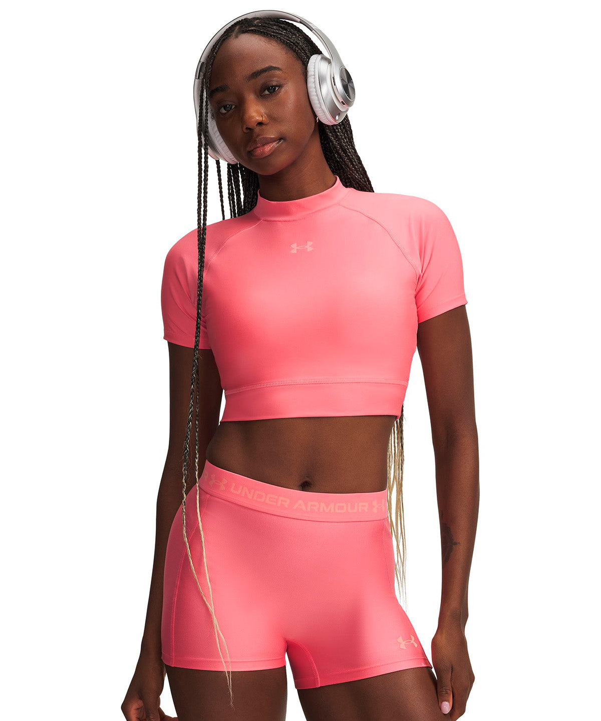 UA HeatGear Crop Mock rosado para mujer