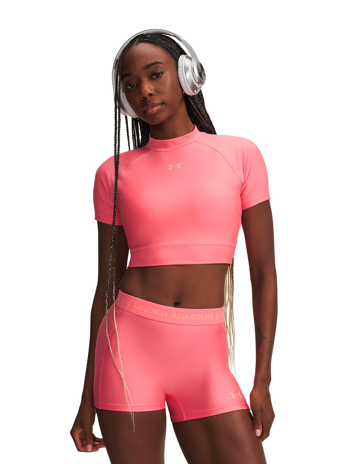 UA HeatGear Crop Mock rosado para mujer