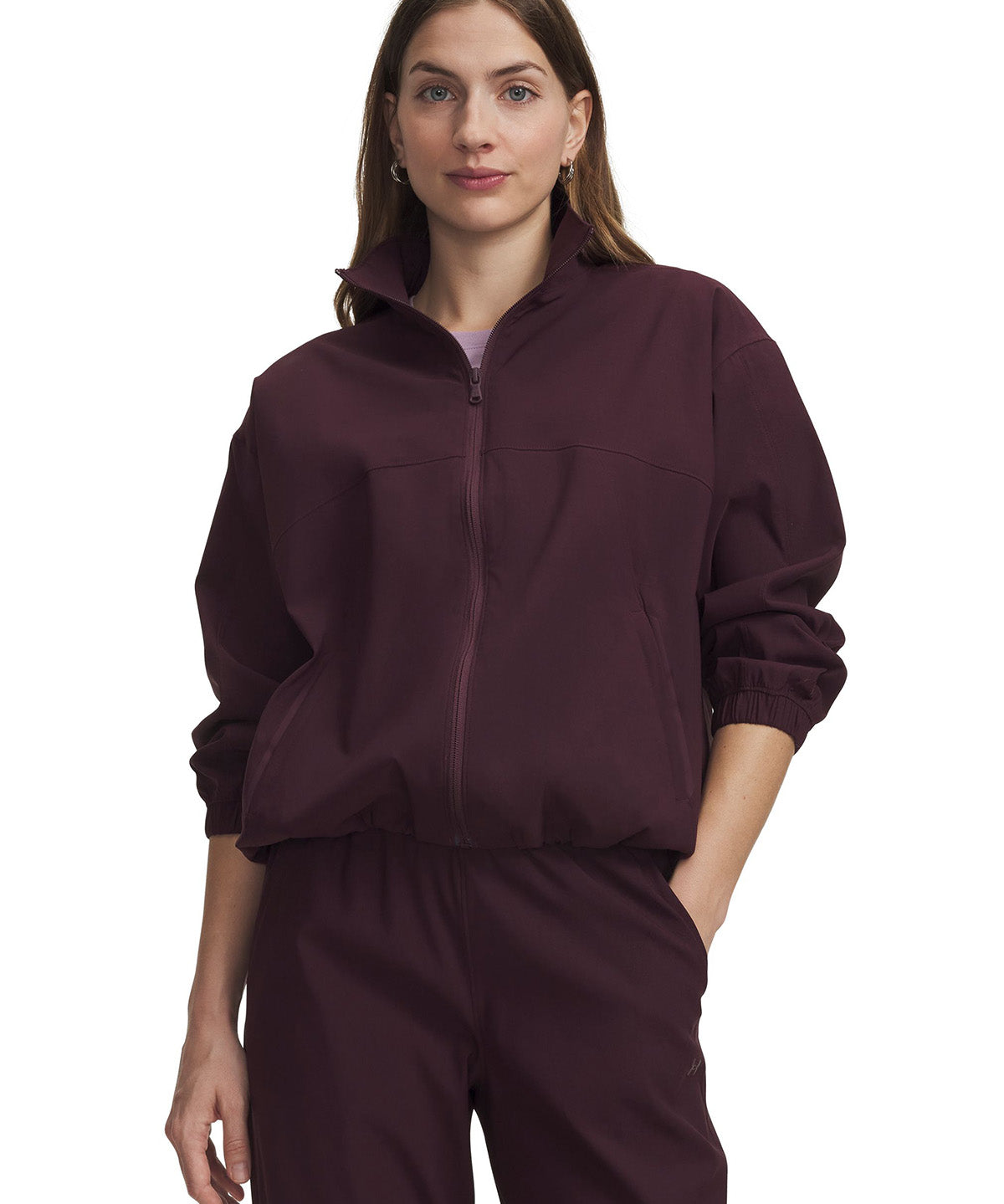 Chaqueta UA Unstoppable Woven Full Zip roja para mujer