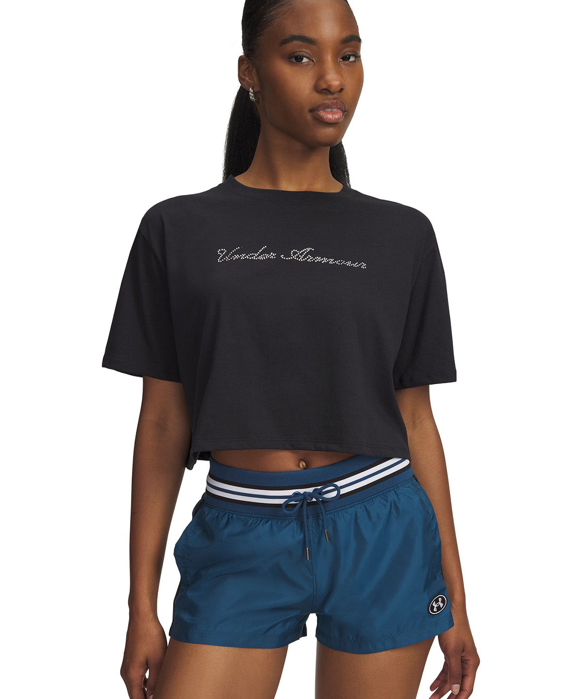 UA W Wordmark Crop SS Polera Sin Mangas negro para mujer