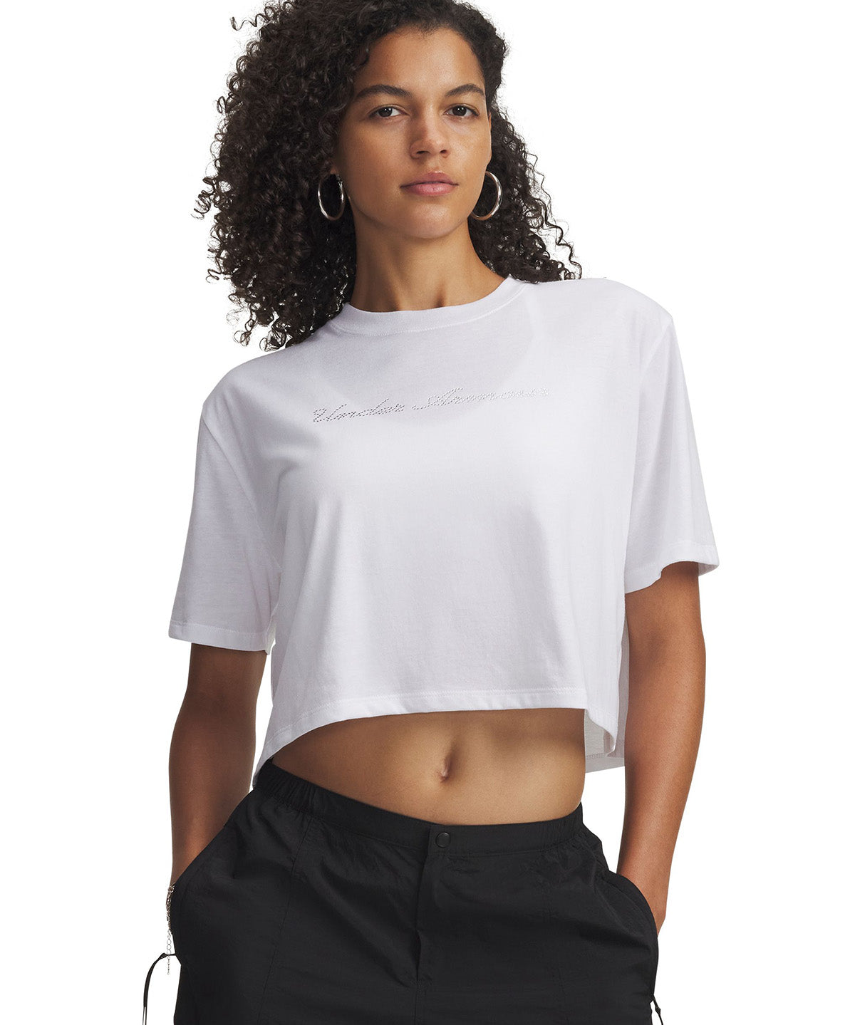 UA W Wordmark Crop SS Polera Sin Mangas blanco para mujer