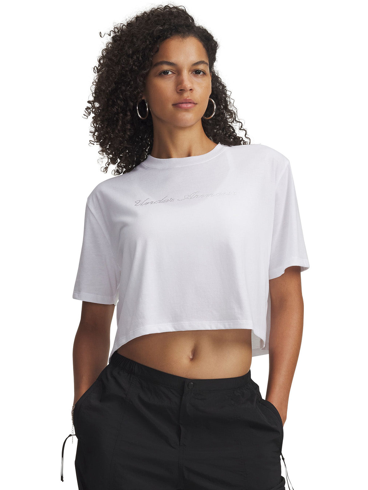 UA W Wordmark Crop SS Polera Sin Mangas blanco para mujer