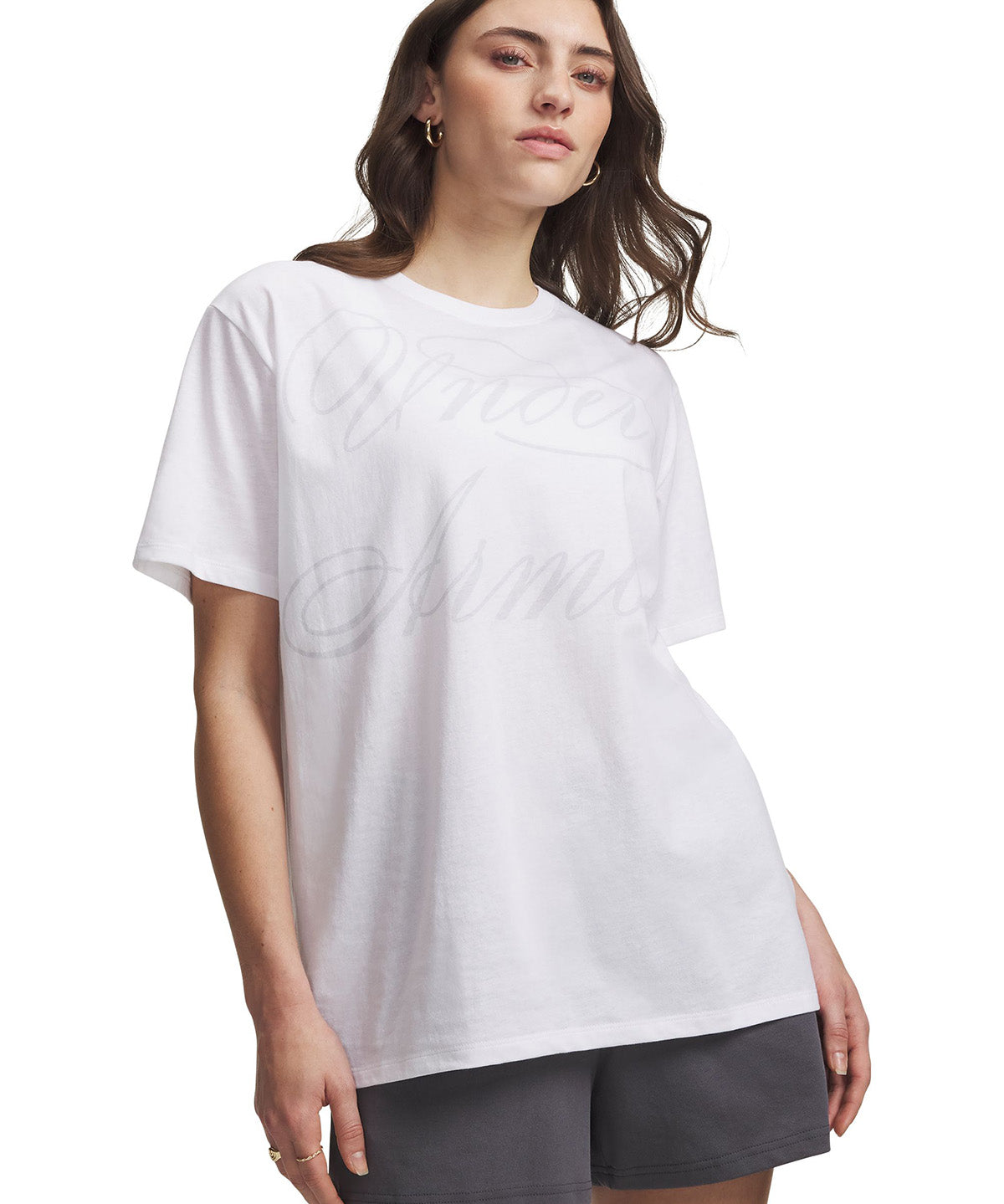 UA W Oversized Script SS Polera Manga Corta blanca para mujer