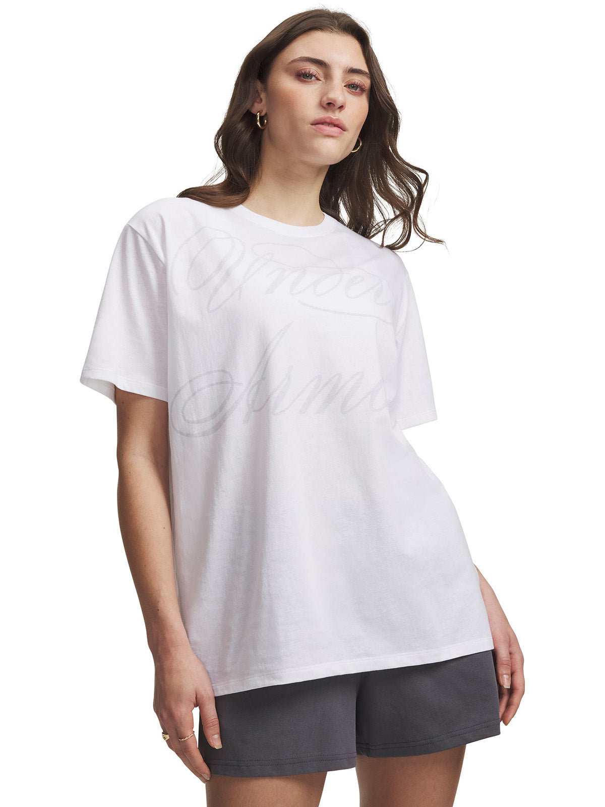 UA W Oversized Script SS Polera Manga Corta blanca para mujer