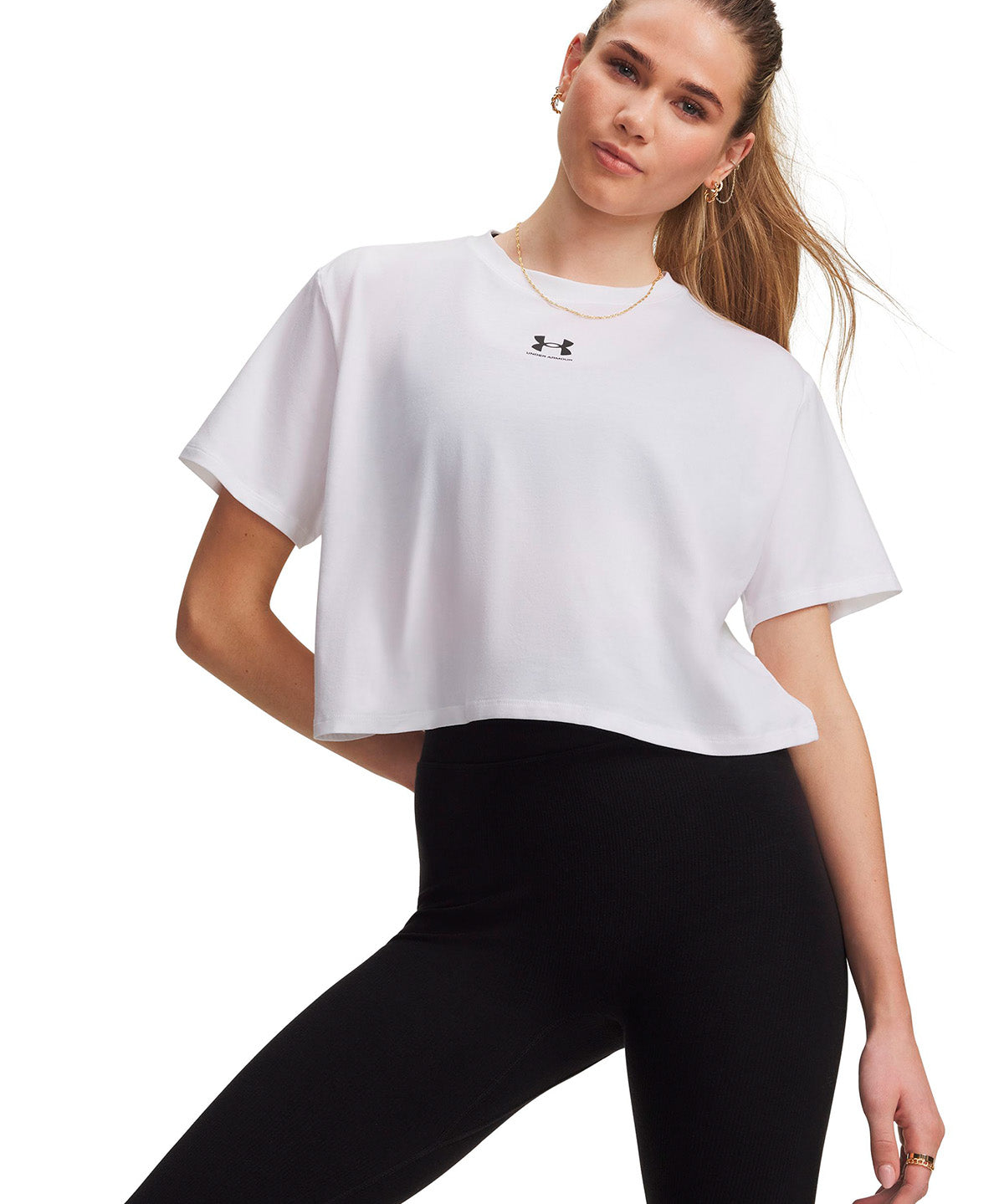 Polera manga corta UA Rival Boxy blanca para mujer