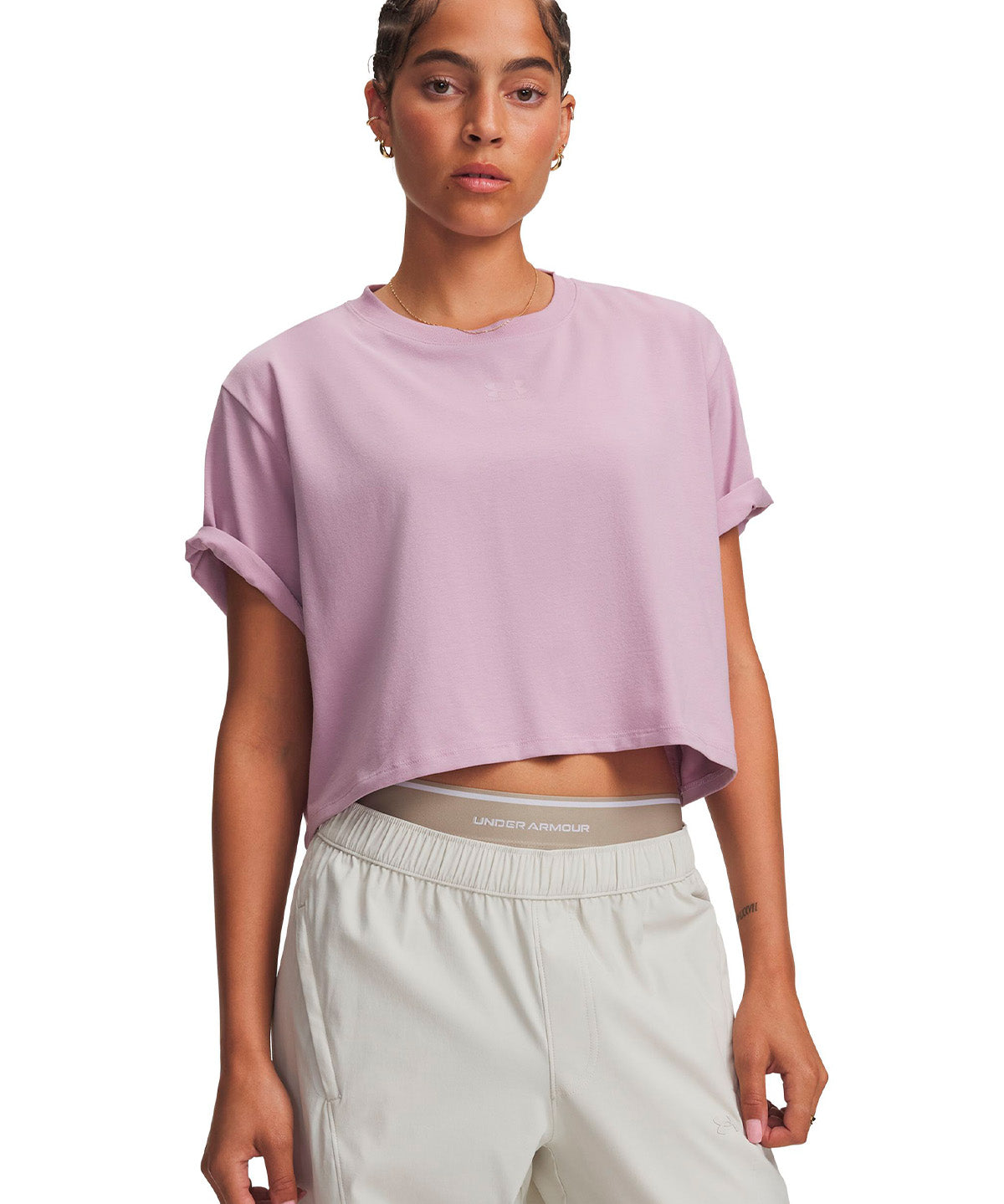 Polera manga corta UA Rival Boxy rosada para mujer