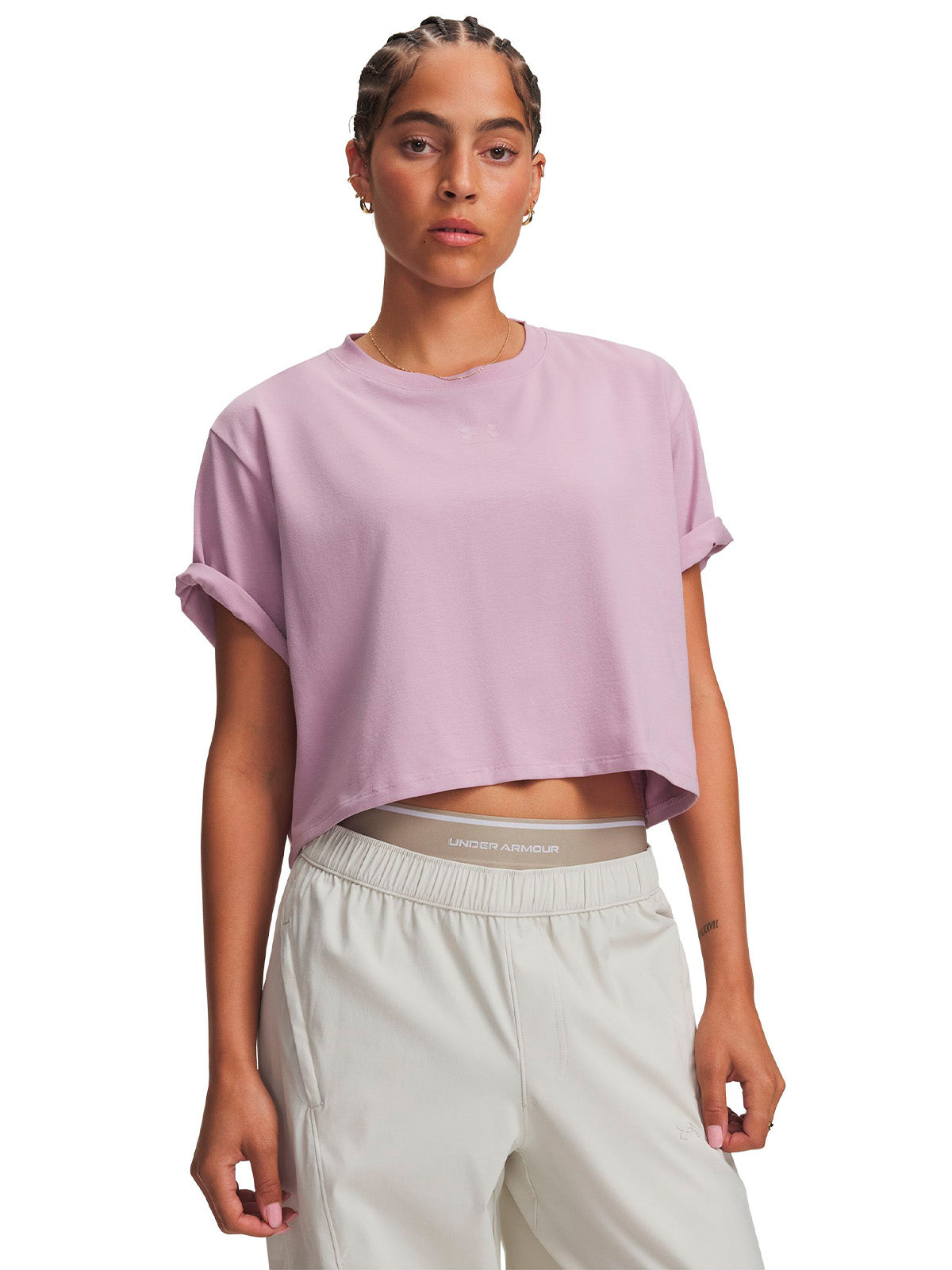 Polera manga corta UA Rival Boxy rosada para mujer
