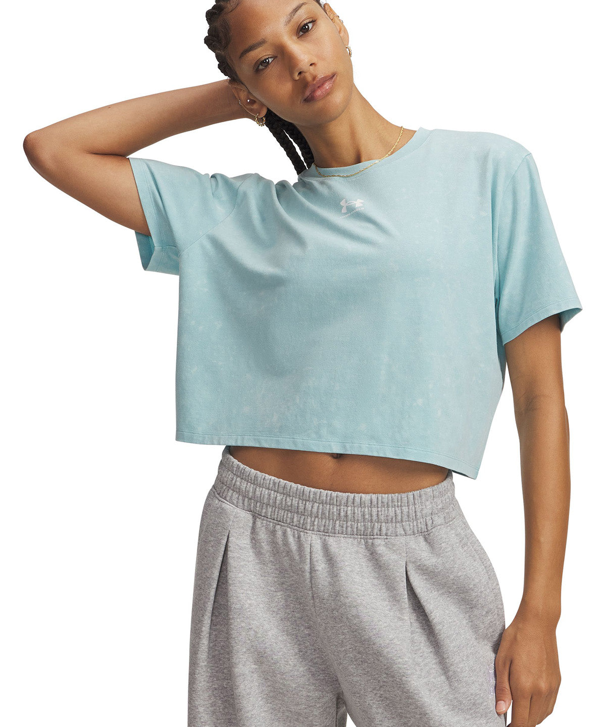 UA Rival Boxy Wash Polera Manga Corta azul para mujer