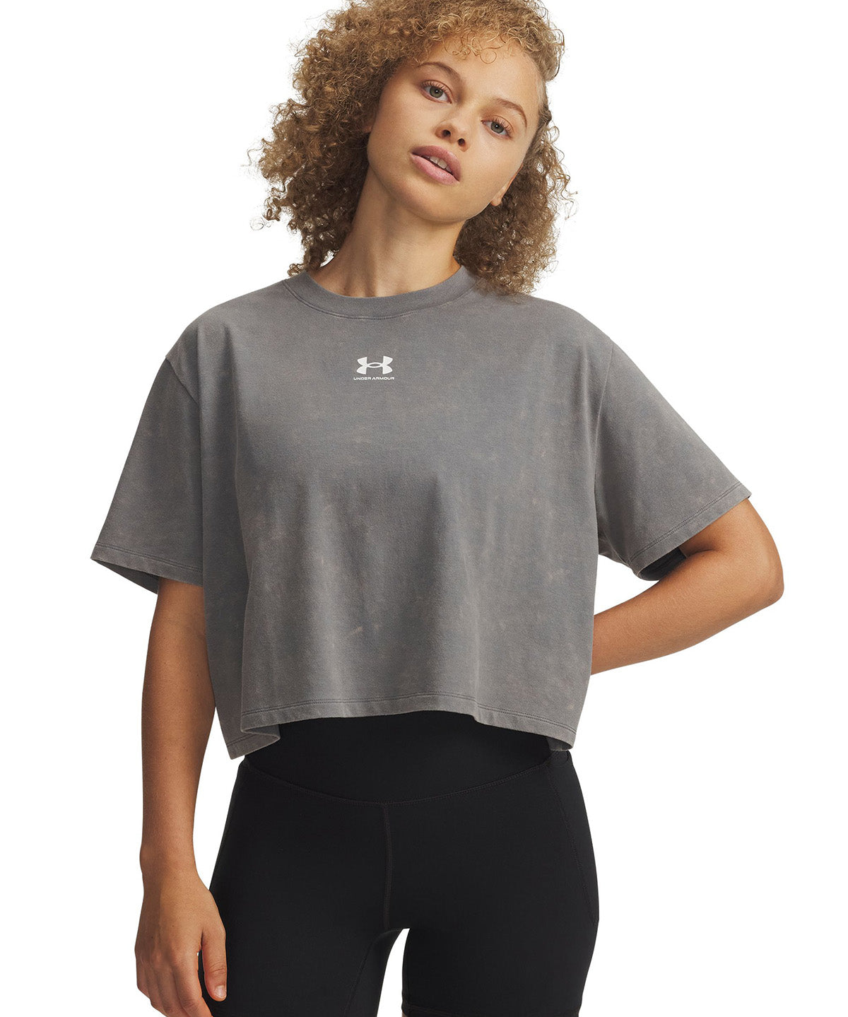 UA Rival Boxy Wash Polera Manga Corta verde para mujer