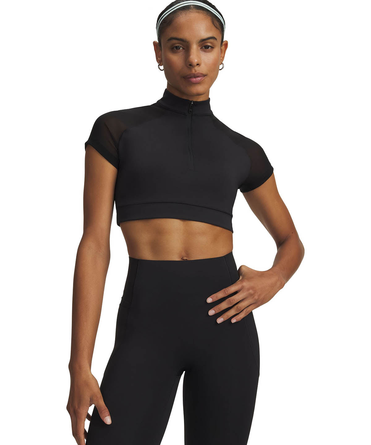 UA Vanish Elite Polera manga corta Crop negro para mujer