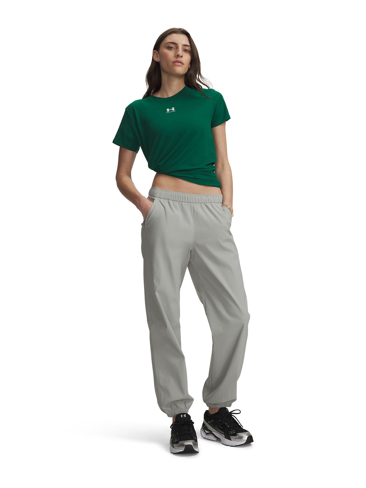 Jogger UA Unstoppable Woven gris para mujer