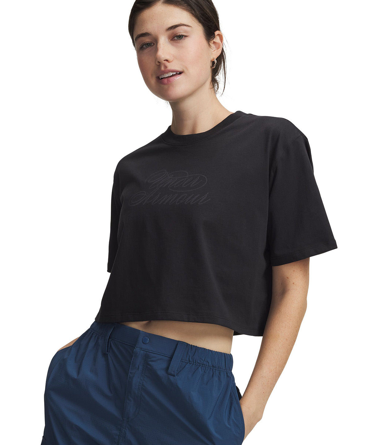 UA UA Script Heart Crop SS Polera Sin Mangas blanco para mujer