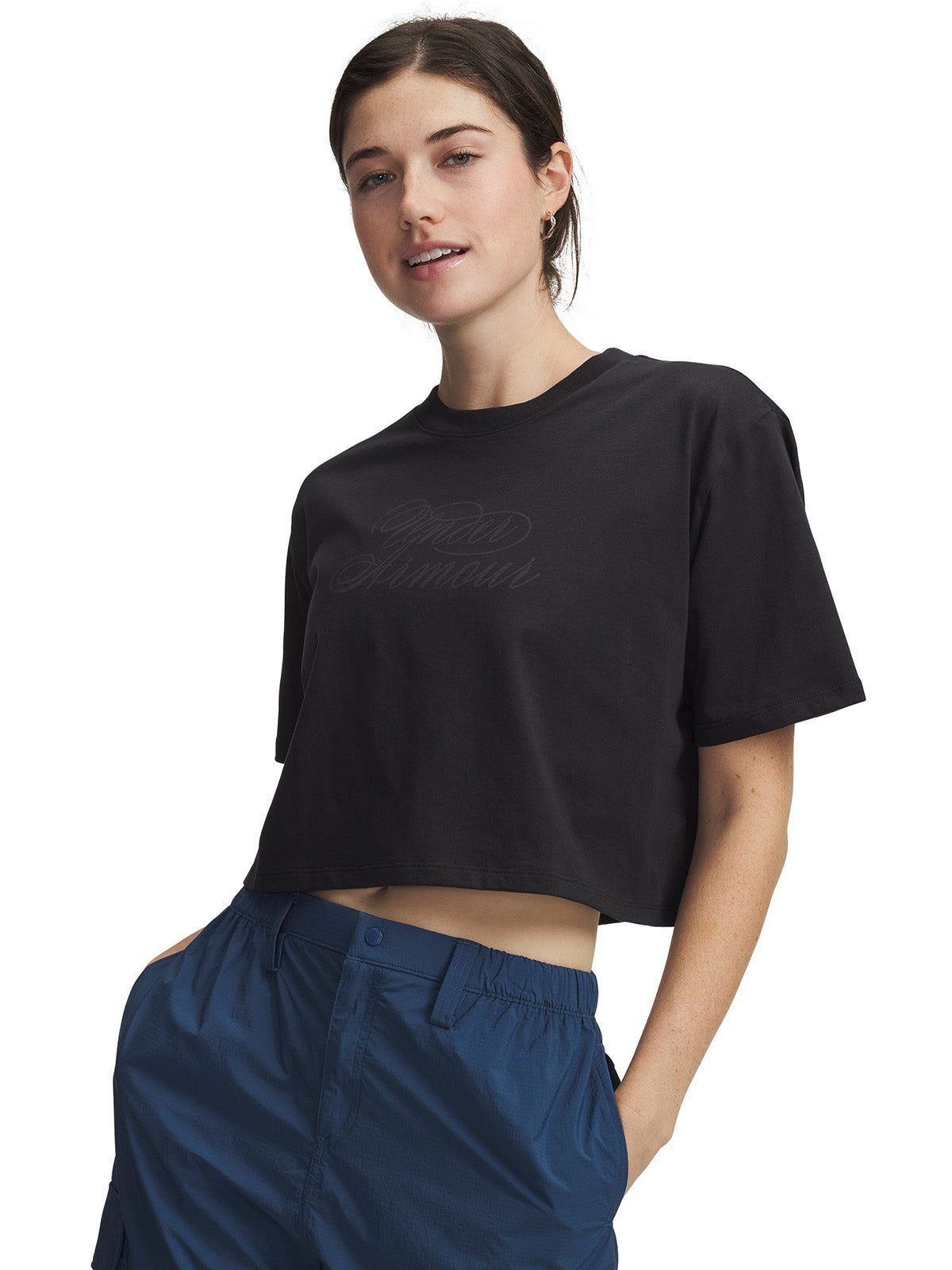 UA UA Script Heart Crop SS Polera Sin Mangas blanco para mujer