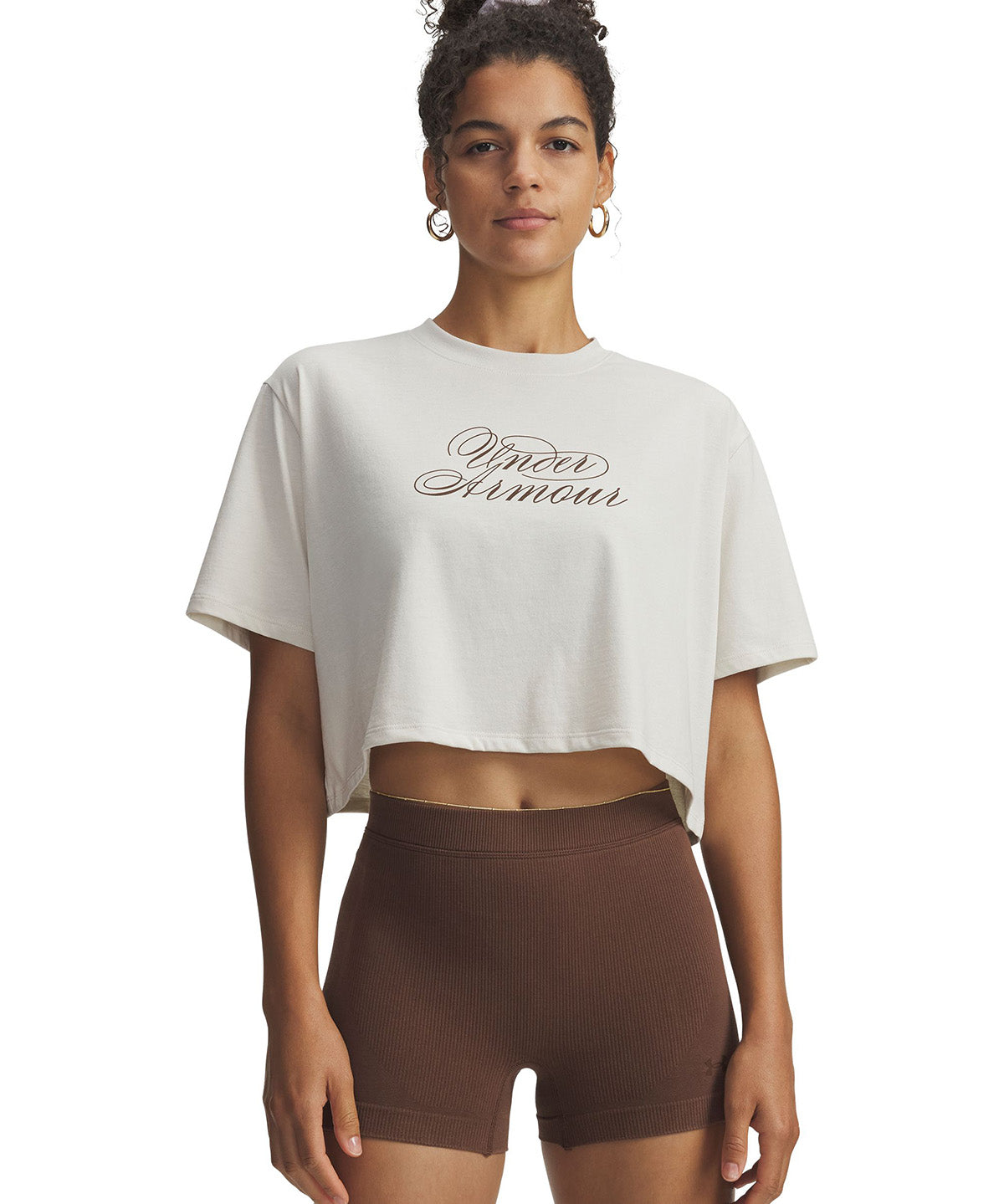 UA UA Script Heart Crop SS Polera Sin Mangas blanco para mujer