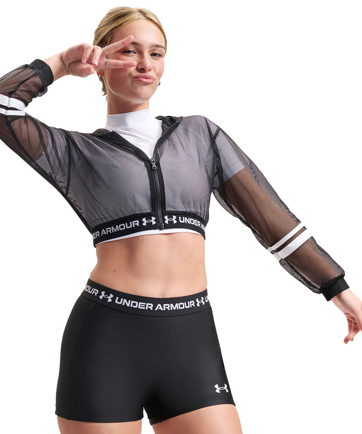 UA HeatGear Mesh Full Zip Chaqueta negra para mujer