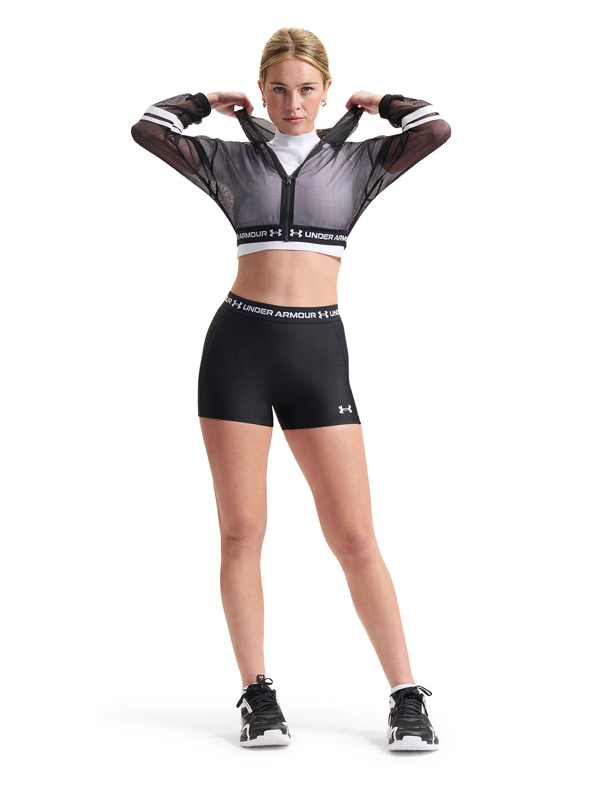 UA HeatGear Mesh Full Zip Chaqueta negra para mujer