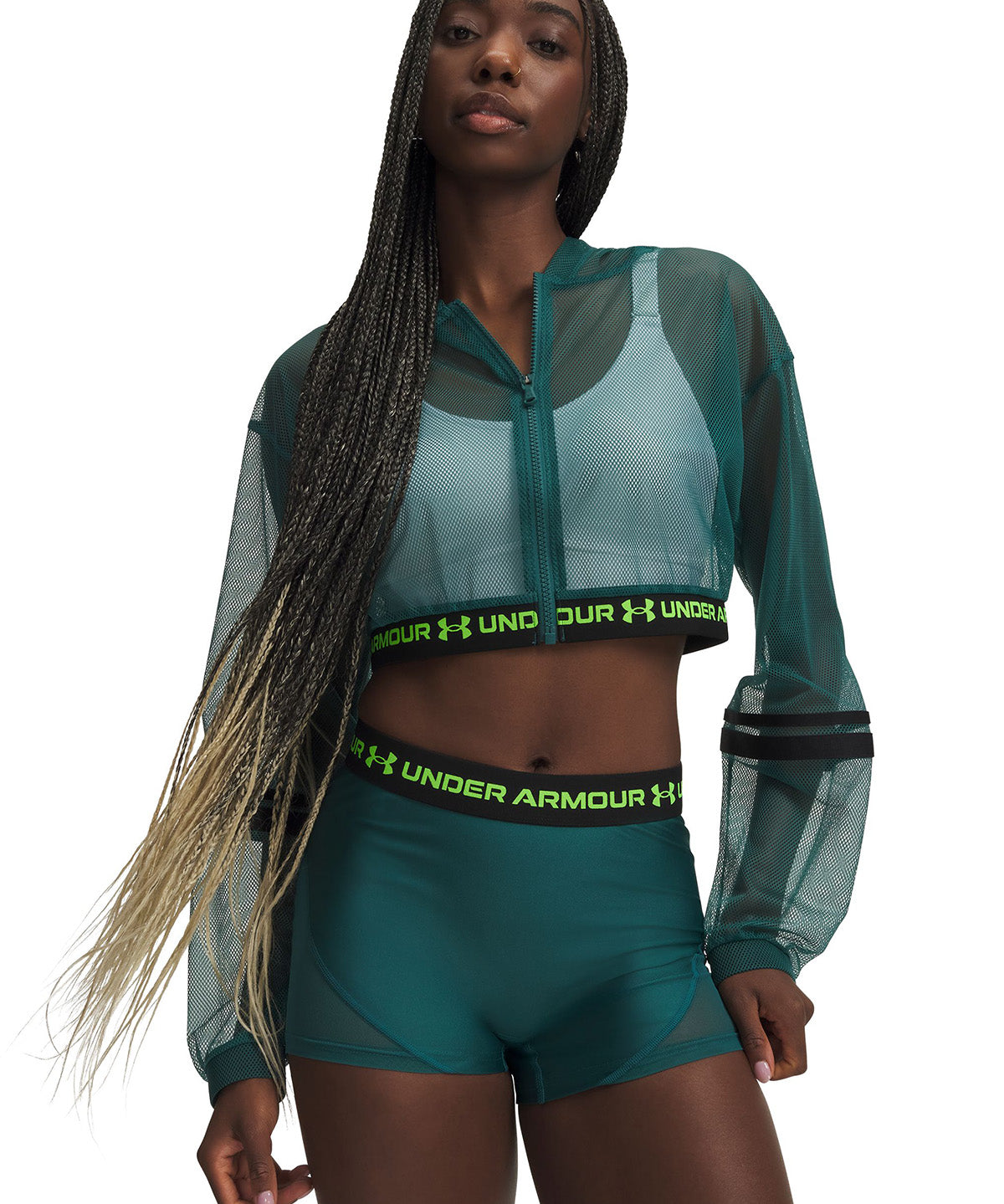 UA HeatGear Mesh Full Zip Chaqueta verde para mujer