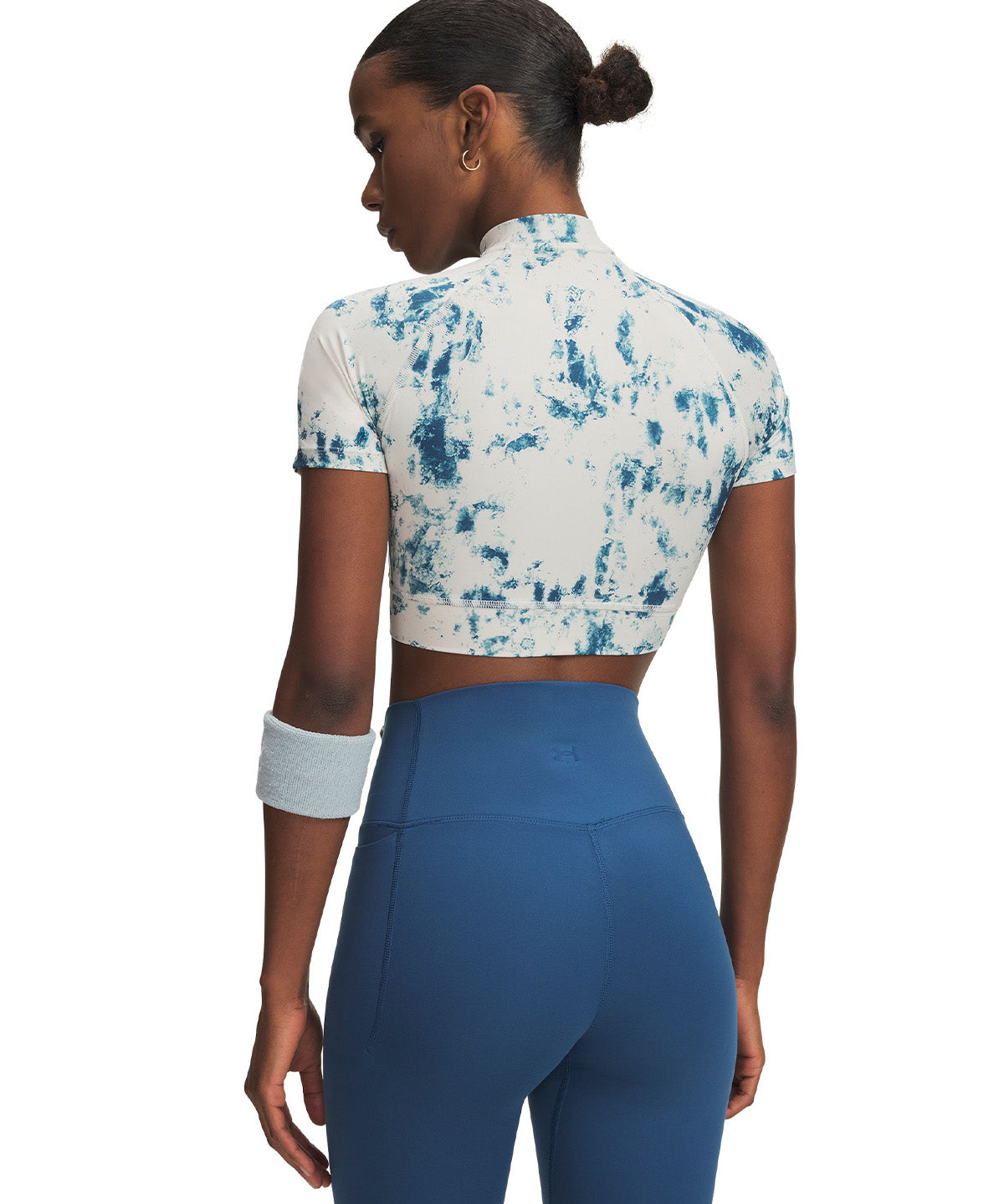 UA HeatGear Print Crop Mock SS Primera Capa Superior blanco para mujer