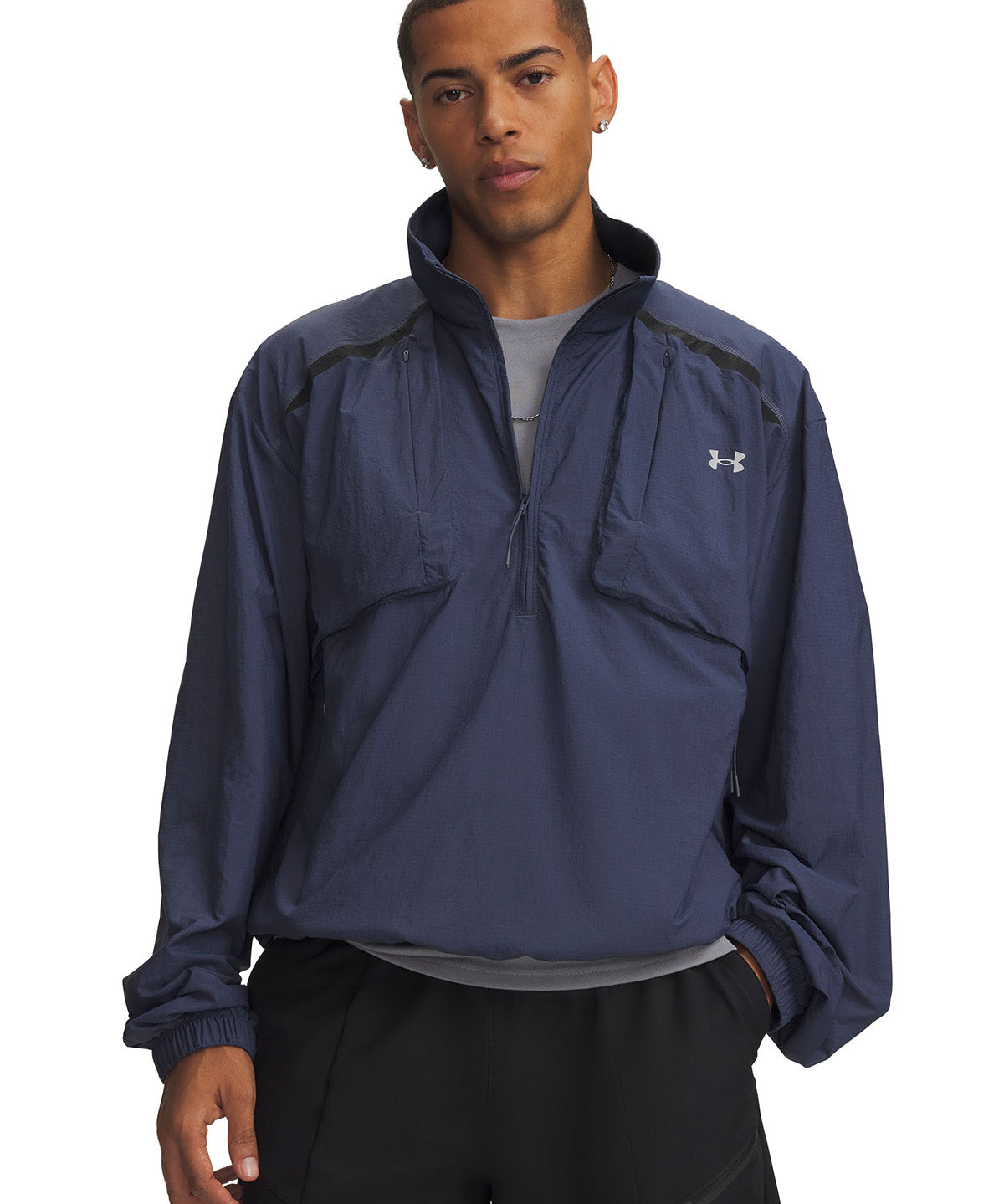 Poleron UA Unstoppable Woven ½ Zip gris para hombre