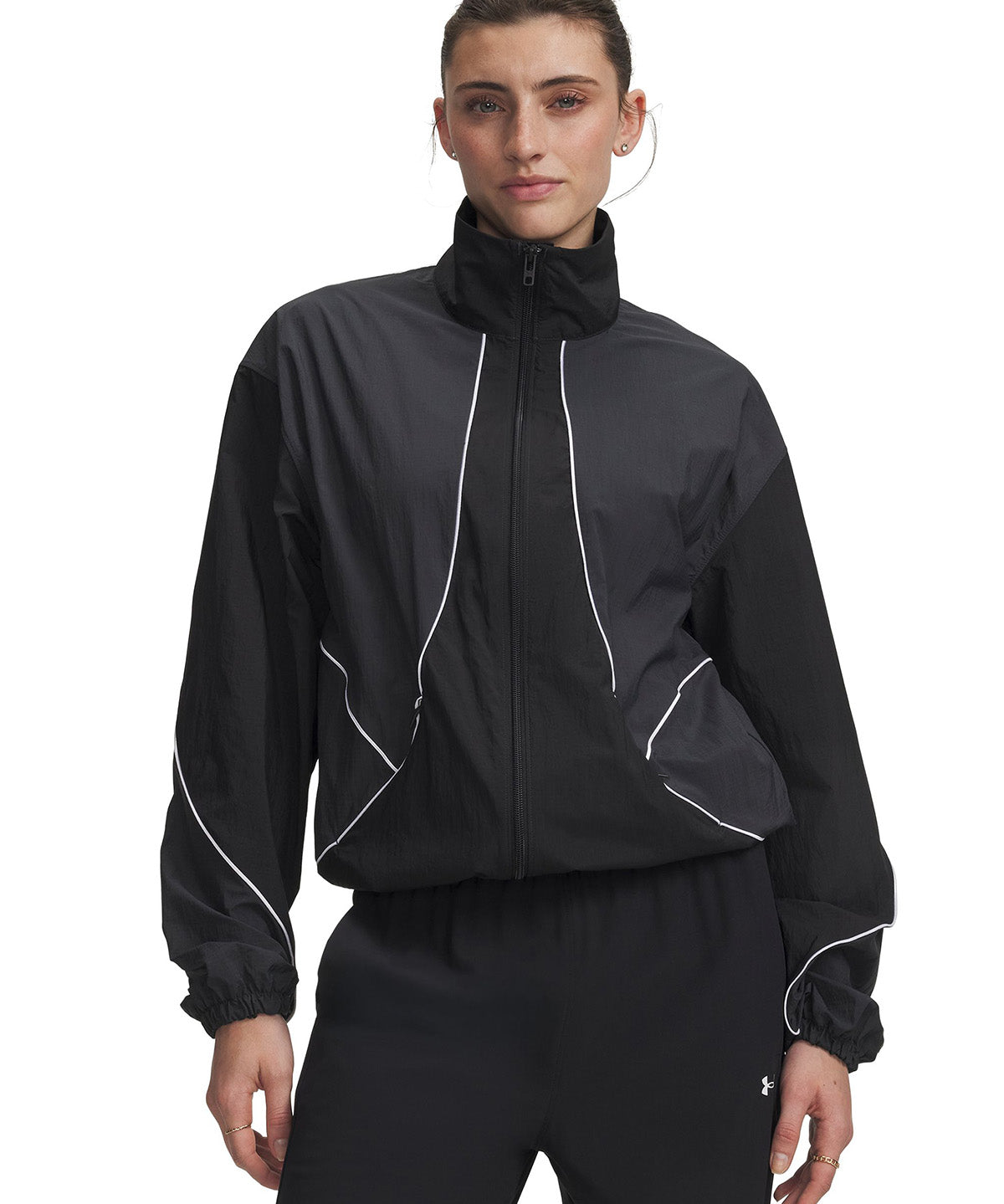 Chaqueta UA Unstoppable Woven Wind negra para mujer