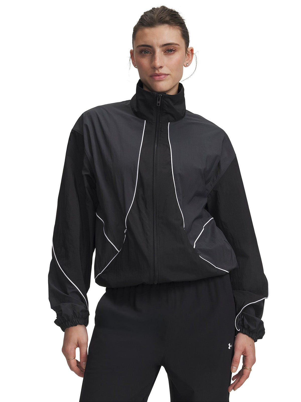 Chaqueta UA Unstoppable Woven Wind negra para mujer