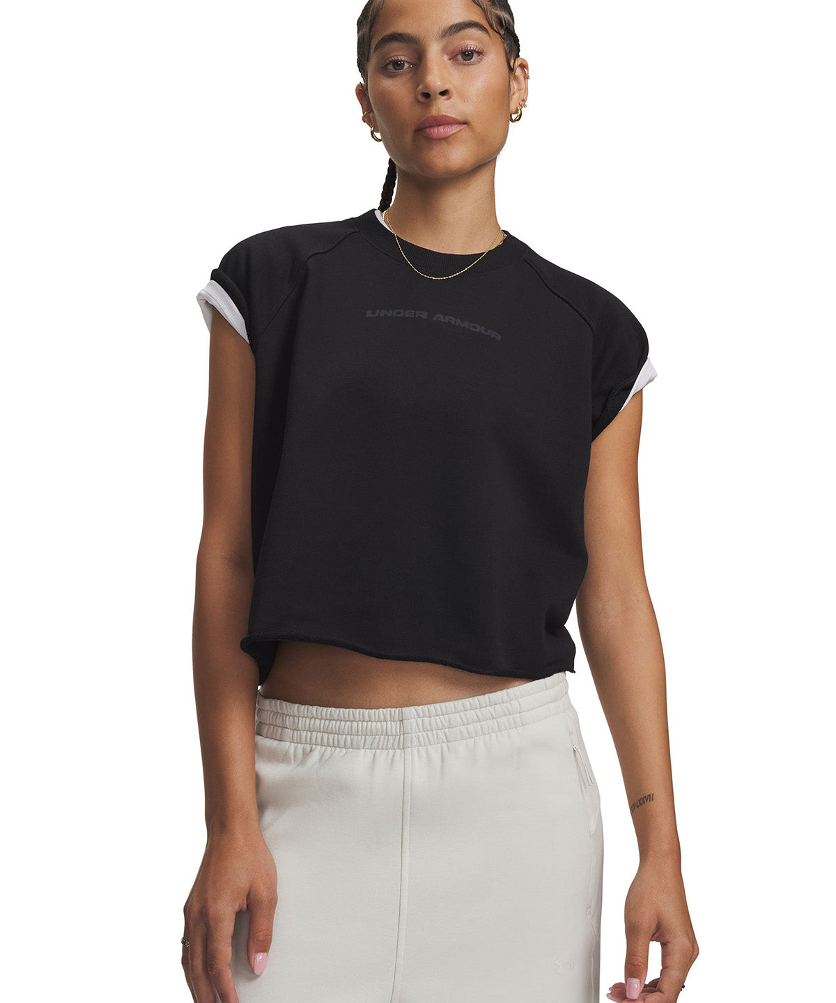 Polera manga corta UA Icon Cut Off negra para mujer