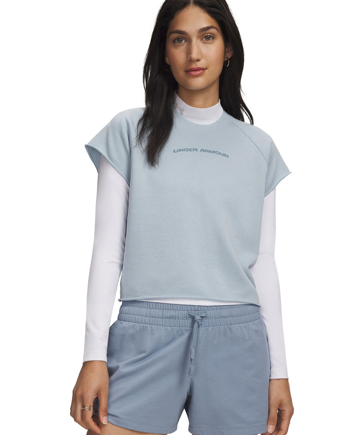 Polera manga corta UA Icon Cut Off gris para mujer