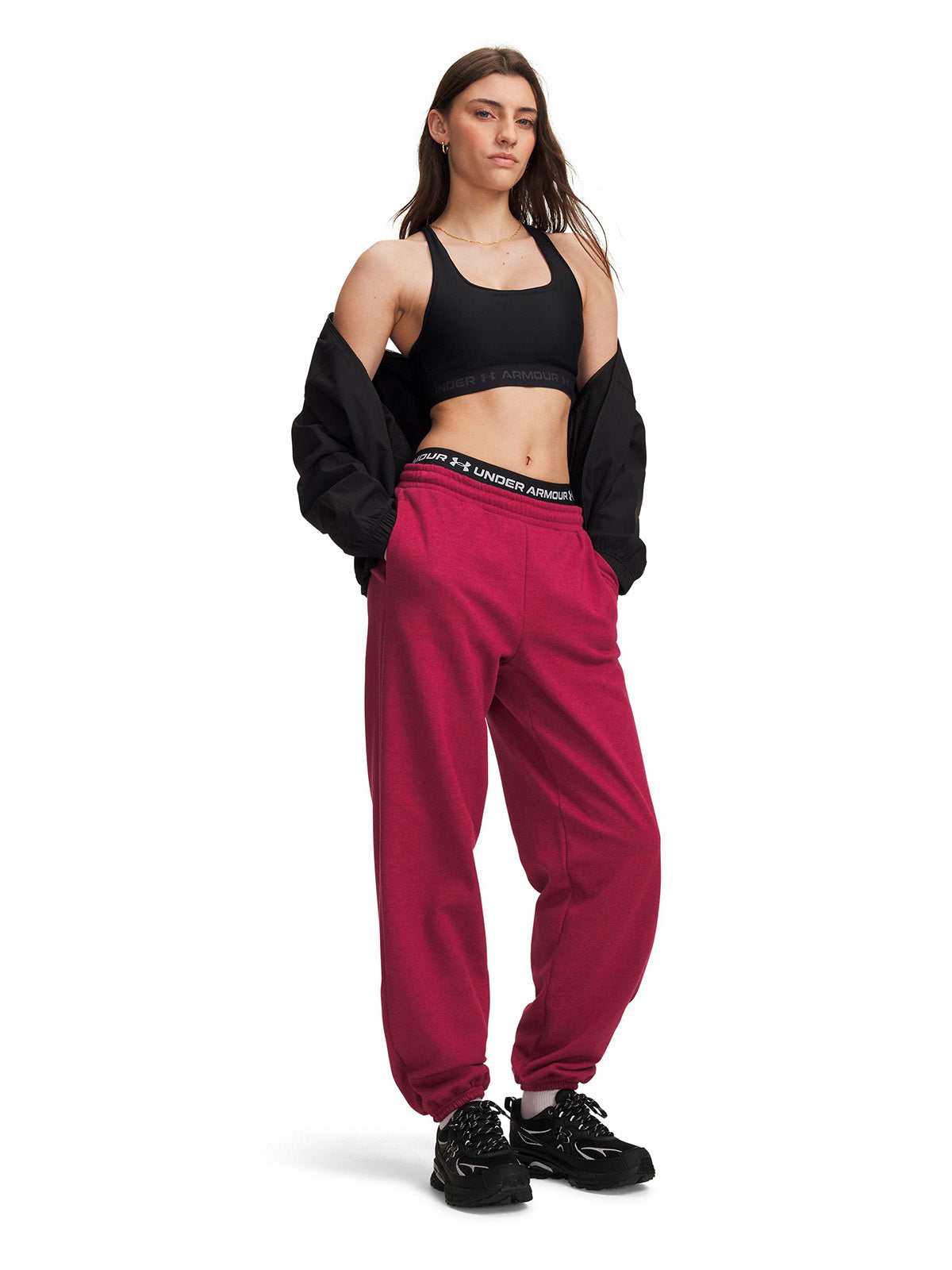Pantalon UA Icon Fleece rosada para mujer
