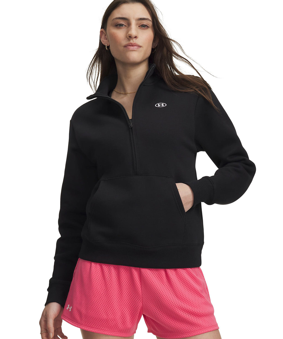 Poleron UA Rival Fleece ½ Zip negro para mujer
