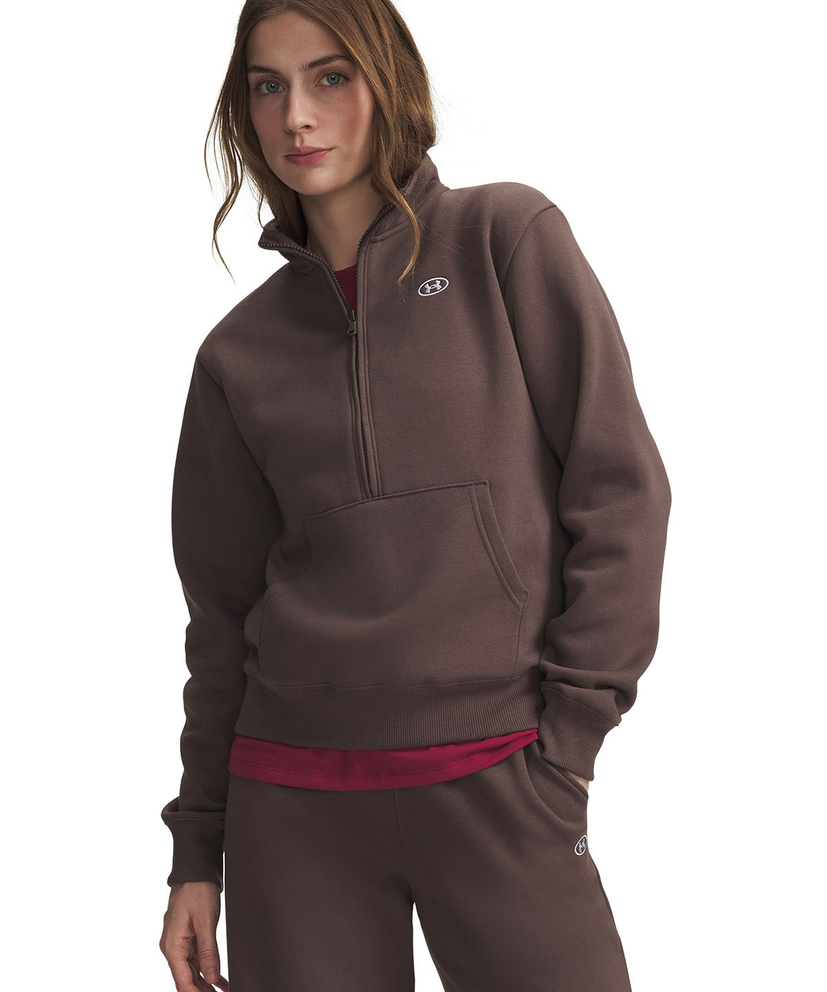 Poleron UA Rival Fleece ½ Zip café para mujer