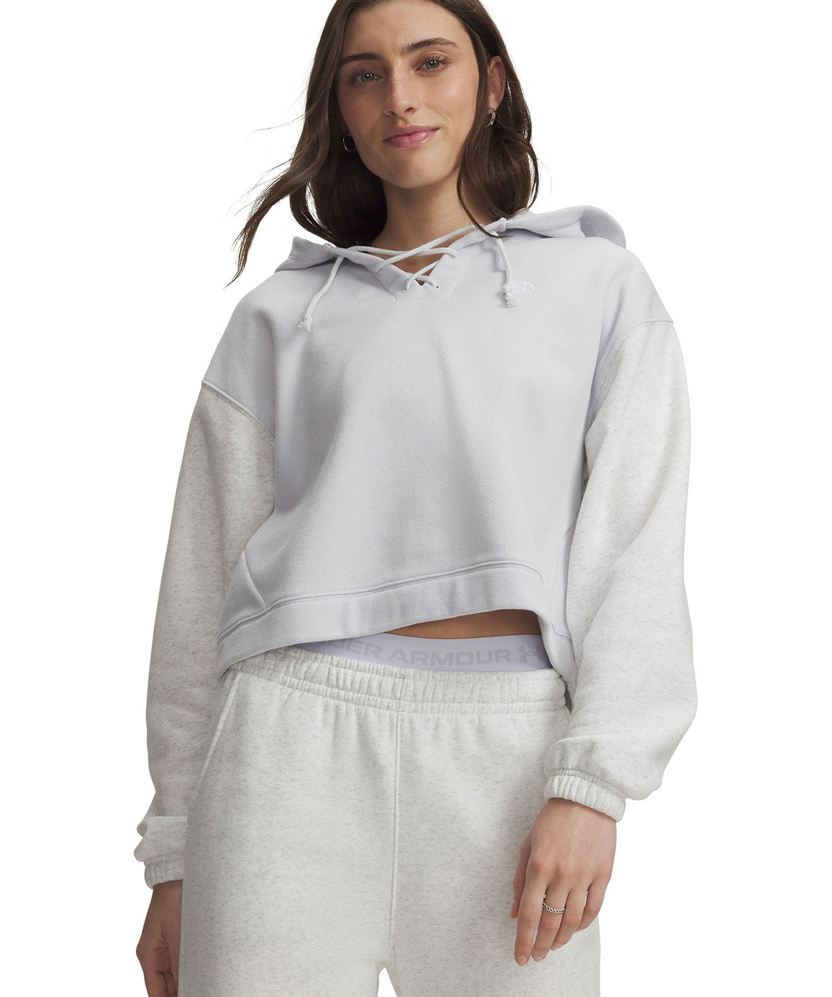 Poleron UA Rival Fleece Lace Up gris para mujer