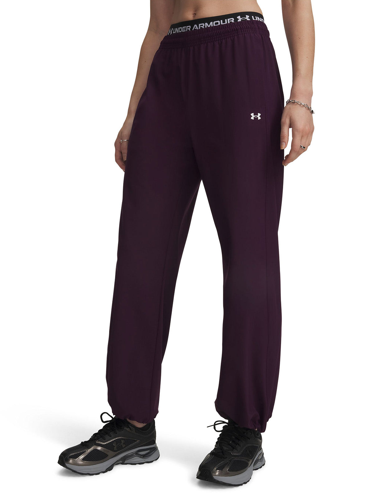 Pantalon UA Rival Woven morado para mujer