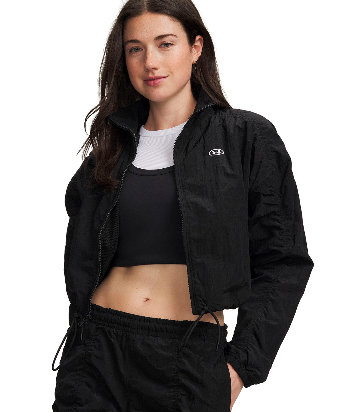Poleron UA Rival Woven negra para mujer