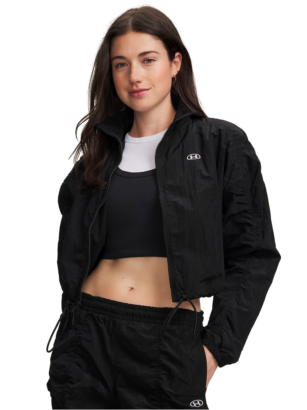 Poleron UA Rival Woven negra para mujer
