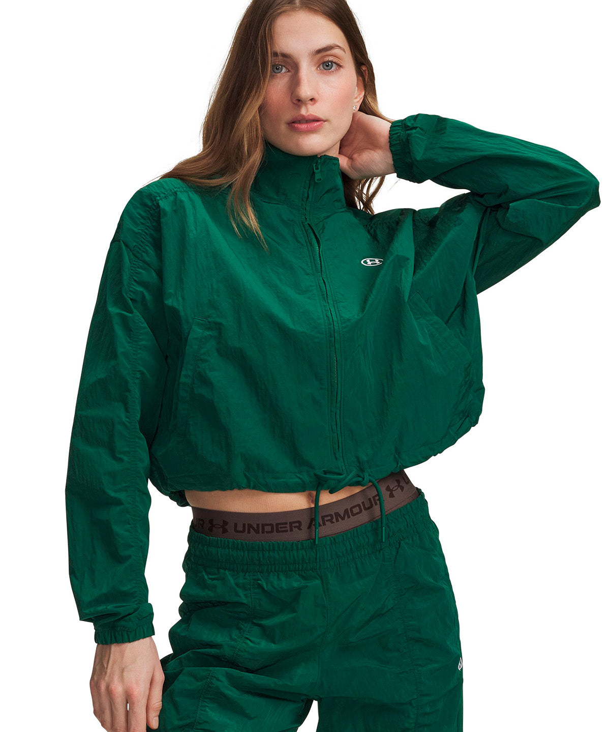 Poleron UA Rival Woven verde para mujer