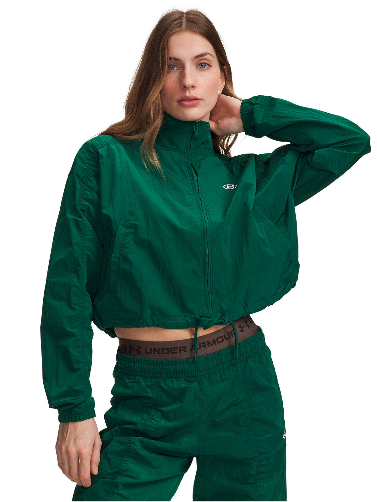 Poleron UA Rival Woven verde para mujer