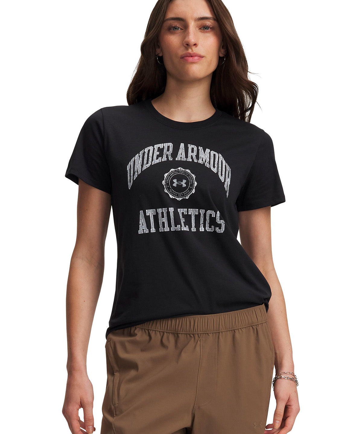 Polera manga corta UA Athletics Arch negra para mujer