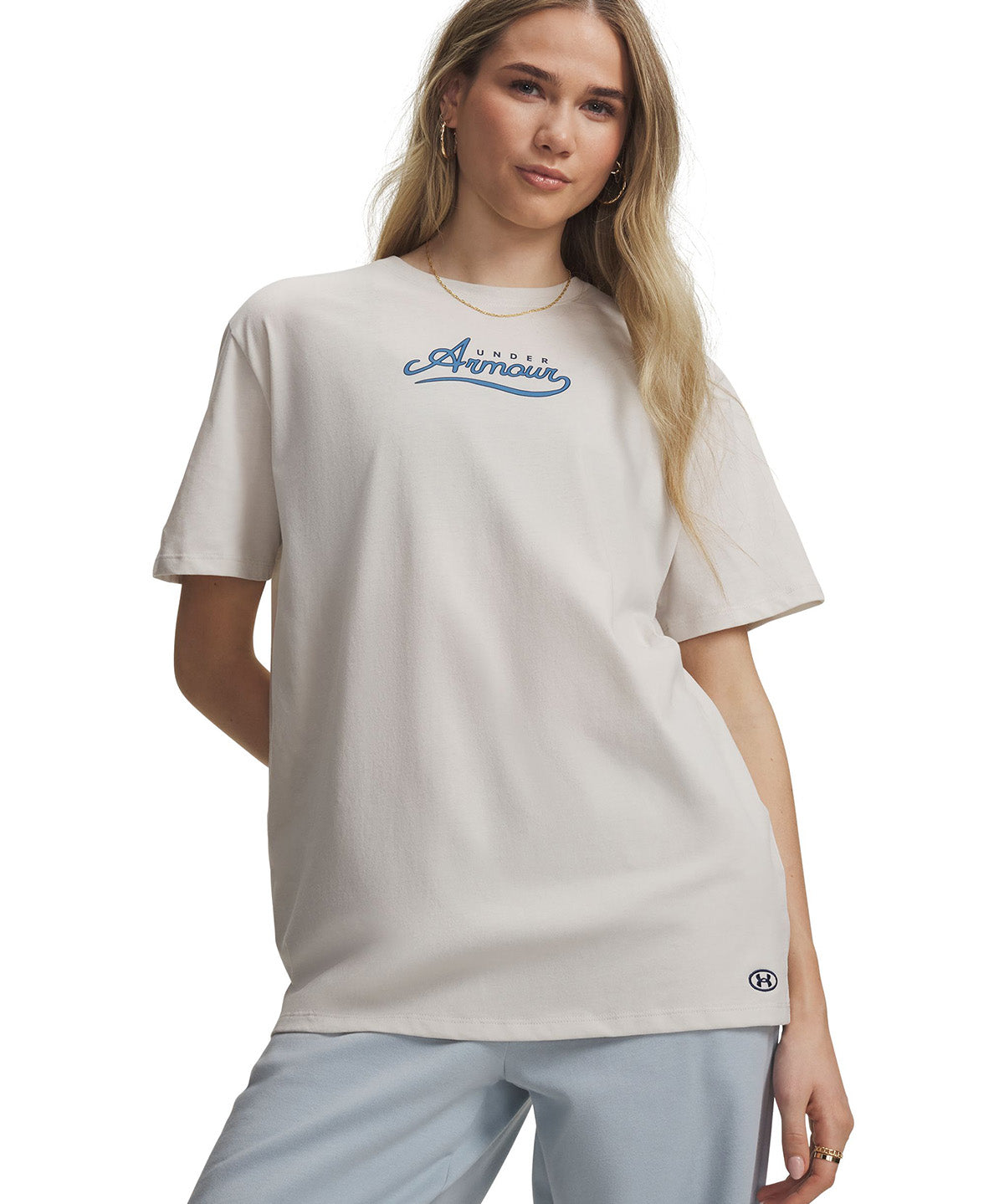 Polera manga corta UA W Rival Wordmark Graphic blanca para mujer