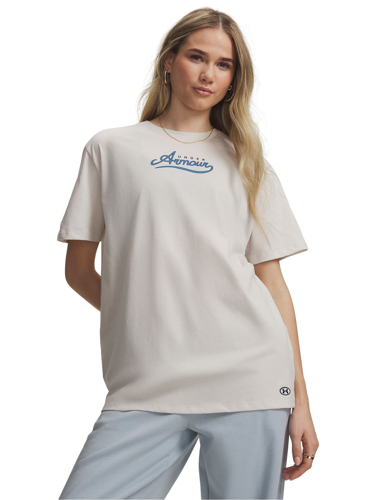Polera manga corta UA W Rival Wordmark Graphic blanca para mujer