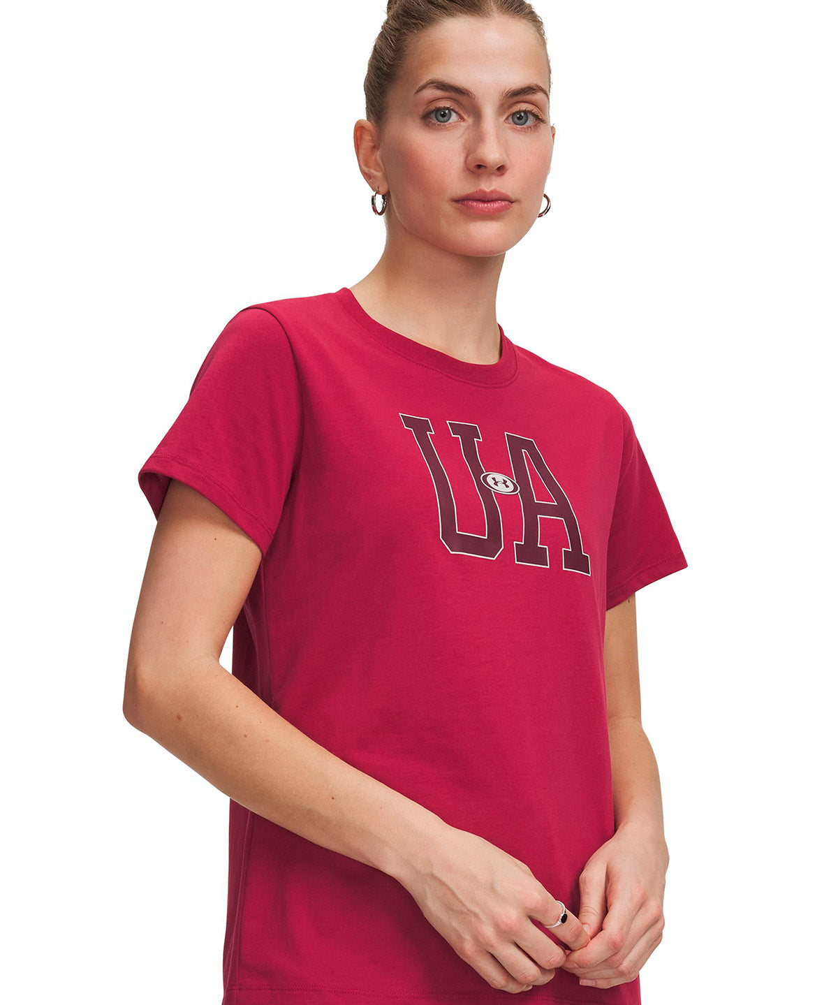 Polera manga corta UA Icon Fleece Graphic roja para mujer